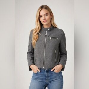 GAP Gray Wool Blend Moto Jacket Size S Zip Front Pockets